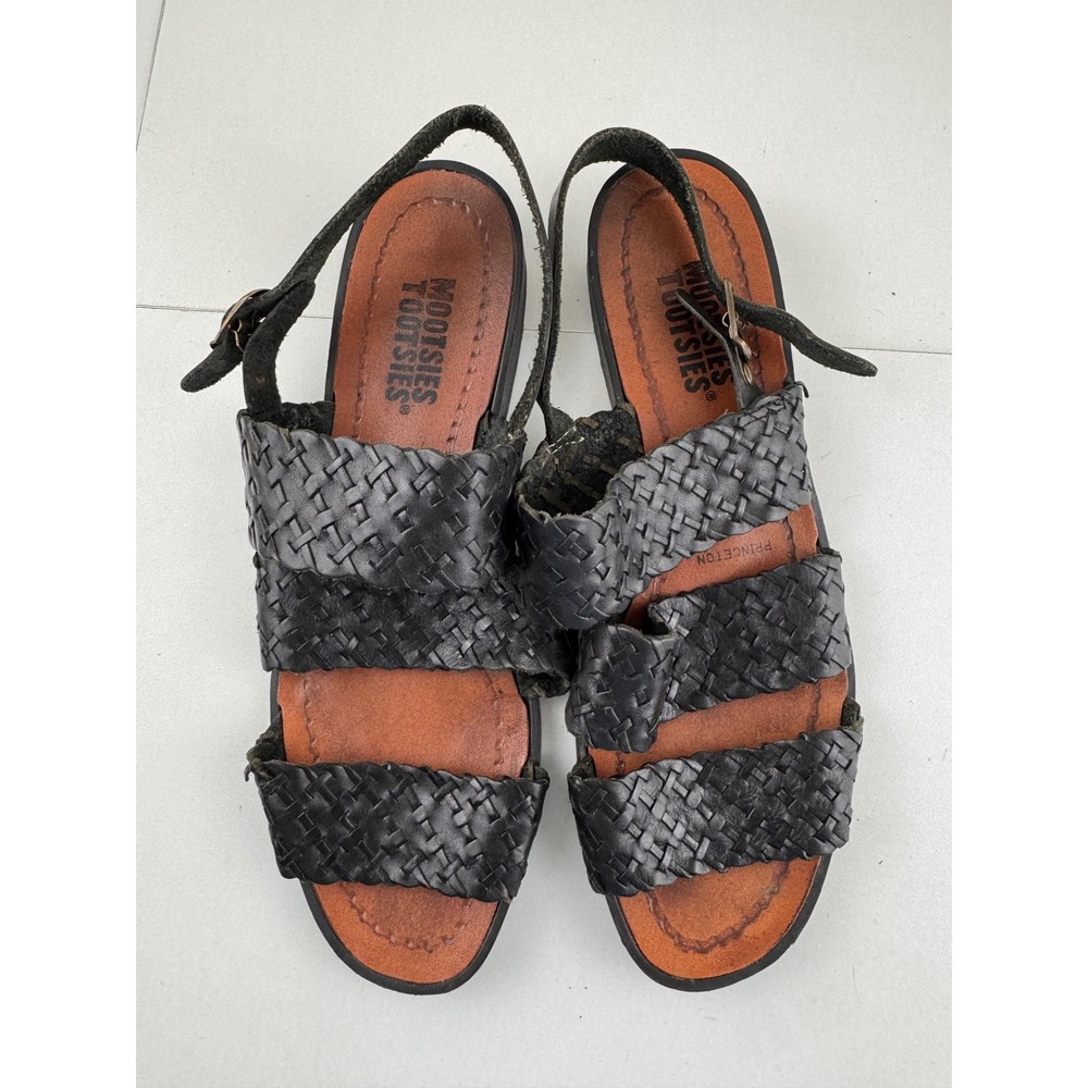 Mootsies Tootsies Princeton Black Woven Leather Strappy Gladiator Sandals 8.5